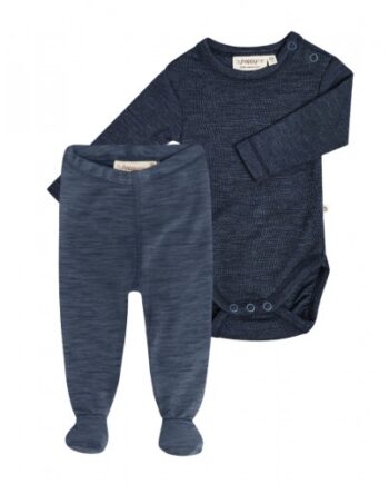 -pak Uldpakke Til Baby  Leggins Med Fod   Body Med Knap   100  Merinould Navy Melange 56