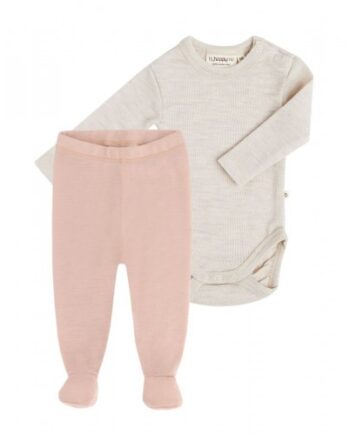 -pak Uldpakke Til Baby  Leggins Med Fod   Body Med Knap   100  Merinould 56 Soft Nature