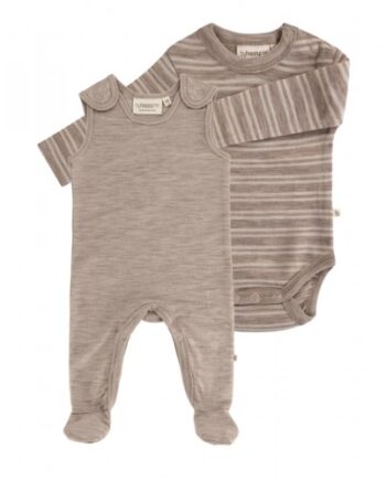 -pak Uldpakke Til Baby  Romper Med Fødder   Body Med Knap   100  Merinould 56 Beige Melange Stribe Beige