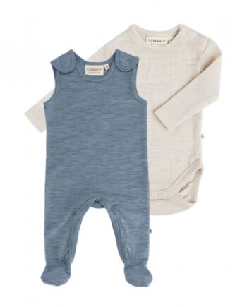 -pak Uldpakke Til Baby  Romper Med Fødder   Body Med Knap   100  Merinould 56 Blue Nature