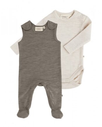 -pak Uldpakke Til Baby  Romper Med Fødder   Body Med Knap   100  Merinould 56 Soft Grain