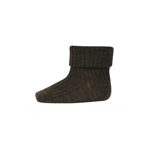 Baby Ankel Strømper   Merino Uld Med Ombuk Brown Melange 15 16