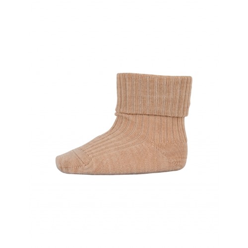 Baby Ankel Strømper   Merino Uld Med Ombuk 15 16 Camel Melange