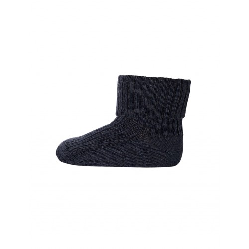 Baby Ankel Strømper   Merino Uld Med Ombuk 15 16 Dark Denim Melange