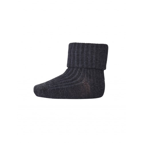 Baby Ankel Strømper   Merino Uld Med Ombuk Dark Grey Melange 15 16