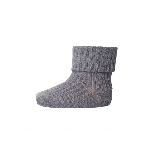 Baby Ankel Strømper   Merino Uld Med Ombuk Grey Melange 15 16