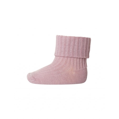 Baby Ankel Strømper   Merino Uld Med Ombuk Wood Rose 15 16