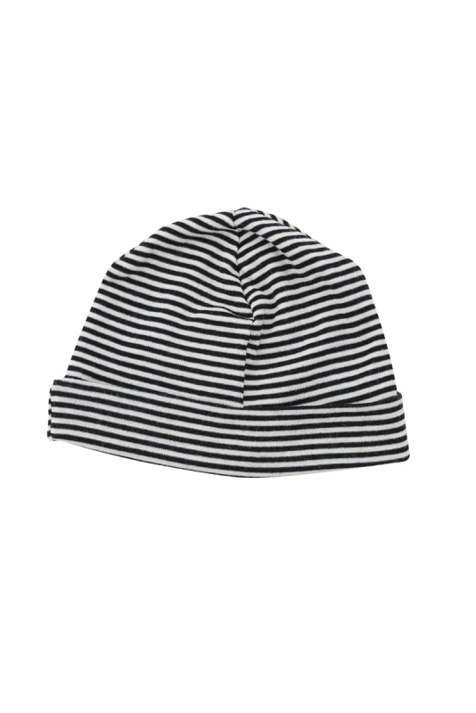 Baby Beanie Uldhue Sort- Og Hvid Stribet