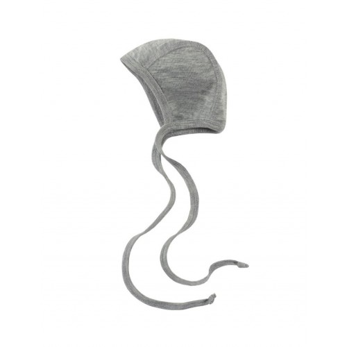 Baby Hjelm Med Bindebånd   En Kombination Af Uld Og Silke 62 68 Light Grey Melange