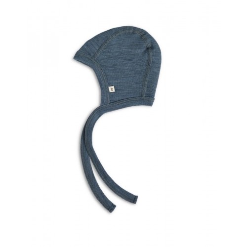 Baby Hjelm Med Snor   100  økologisk Merino Uld  Tyk Kvalitet   Lag Stof 62 68 Blue Melange