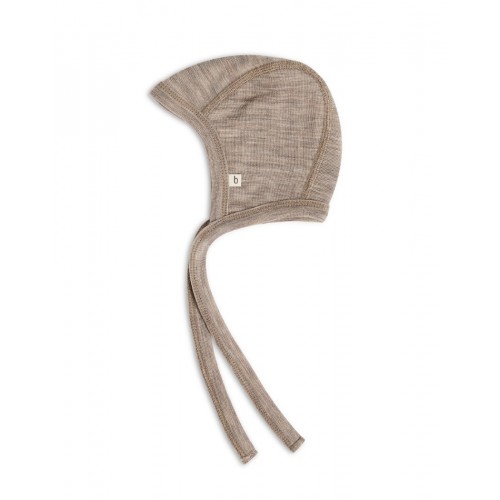 Baby Hjelm Med Snor   100  økologisk Merino Uld  Tynd Kvalitet   Lag Stof 62 68 Beige Melange