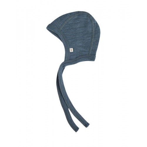 Baby Hjelm Med Snor   100  økologisk Merino Uld  Tynd Kvalitet   Lag Stof 62 68 Blue Melange