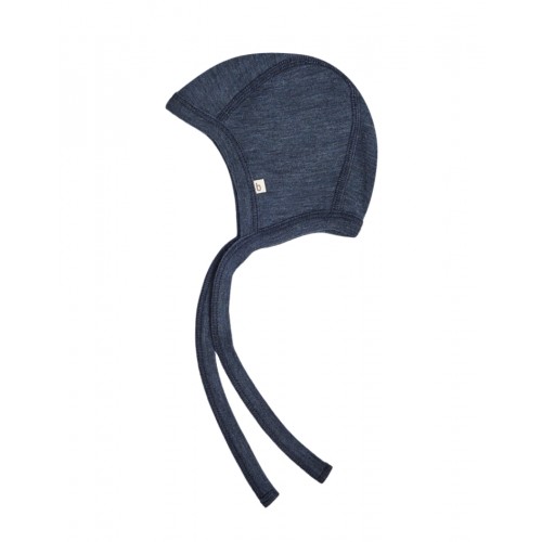Baby Hjelm Med Snor   100  økologisk Merino Uld  Tynd Kvalitet   Lag Stof 50 56 Navy Melange