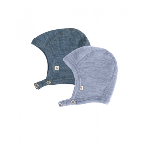 Baby Hjelm Med Trykknapper   100  økologisk Merino Uld  Tyk Kvalitet   Lag Stof   -pak 50 56 Blue Light Blue Melange