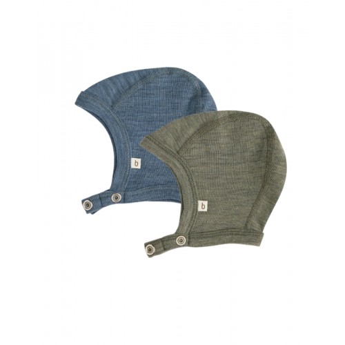 Baby Hjelm Med Trykknapper   100  økologisk Merino Uld  Tyk Kvalitet   Lag Stof   -pak 50 56 Blue Moss Melange