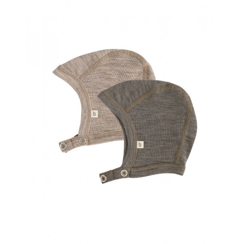 Baby Hjelm Med Trykknapper   100  økologisk Merino Uld  Tyk Kvalitet   Lag Stof   -pak 74 80 Light Brown Melange