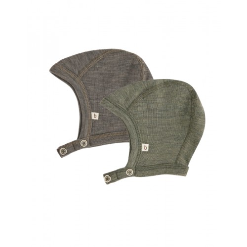 Baby Hjelm Med Trykknapper   100  økologisk Merino Uld  Tyk Kvalitet   Lag Stof   -pak 50 56 Light Brown Moss Melange