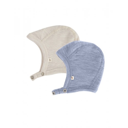 Baby Hjelm Med Trykknapper   100  økologisk Merino Uld  Tyk Kvalitet   Lag Stof   -pak 50 56 Nature Light Blue Melange