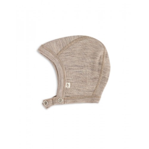 Baby Hjelm Med Trykknapper   100  økologisk Merino Uld  Tynd Kvalitet   Lag Stof 86 92 Beige Melange