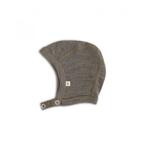 Baby Hjelm Med Trykknapper   100  økologisk Merino Uld  Tynd Kvalitet   Lag Stof 50 56 Light Brown Melange