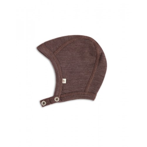 Baby Hjelm Med Trykknapper   100  økologisk Merino Uld  Tynd Kvalitet   Lag Stof 50 56 Plum Melange