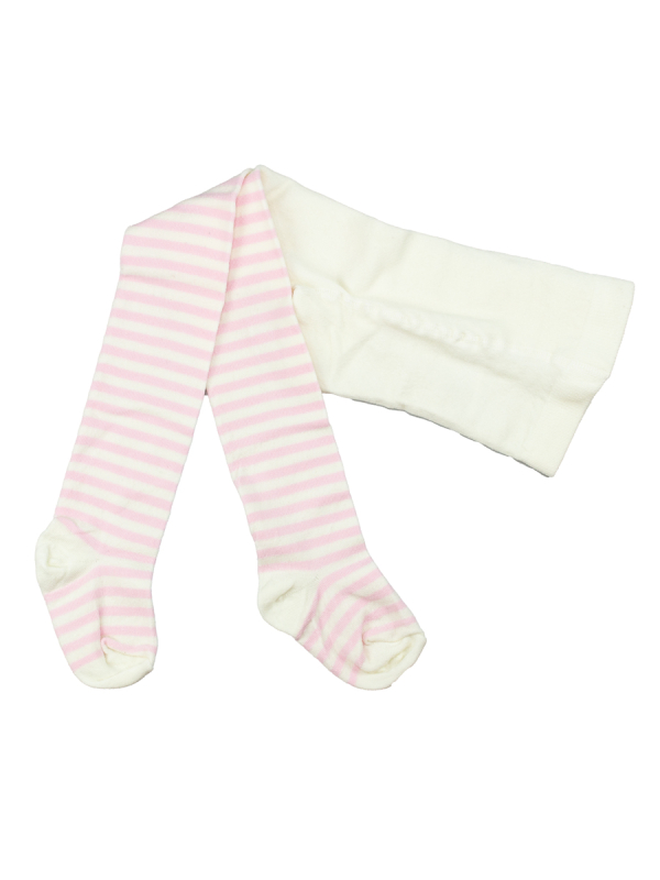 Baby Uld Strømpebukser Rosa- Og Hvidstribet