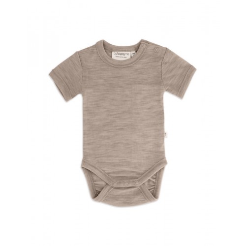 Body Med Kort ærme Og Knaplukning Over Den Ene Skulder Til Baby    100  økologisk Merino Uld Beige Melange 62