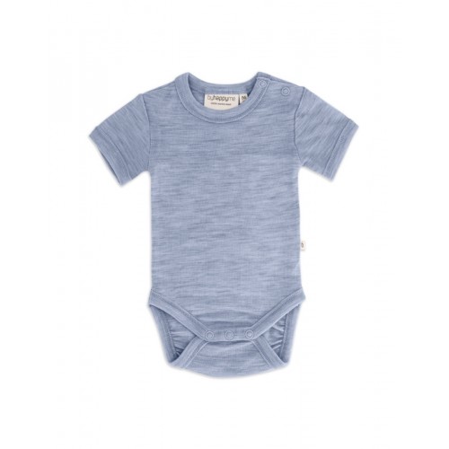 Body Med Kort ærme Og Knaplukning Over Den Ene Skulder Til Baby    100  økologisk Merino Uld 56 Light Blue Melange