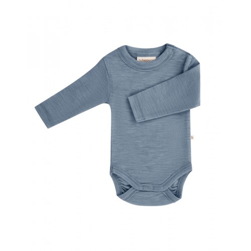 Body Med Lang ærme Og Rund Hals   100  økologisk Merino Uld Til Baby Blue Melange 56