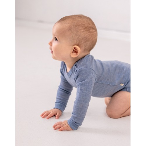 Body Med Lang ærme Og Rund Hals   100  økologisk Merino Uld Til Baby 56 Light Blue Melange