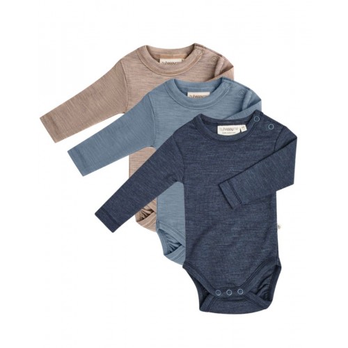 Body Med Lang ærme Og Rund Hals   100  økologisk Merino Uld Til Baby   -pak Blue Melange 56