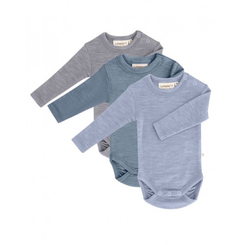 Body Med Lang ærme Og Rund Hals   100  økologisk Merino Uld Til Baby   -pak 56 Light Blue Melange