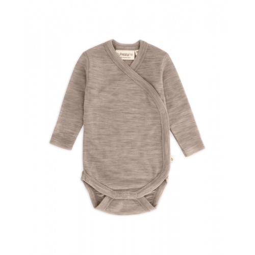 Body Med Lang ærme Og Slå Om Lukning Til Baby   100  økologisk Merino Uld Beige Melange 56