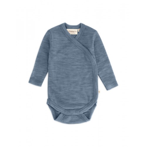 Body Med Lang ærme Og Slå Om Lukning Til Baby   100  økologisk Merino Uld Blue Melange 56