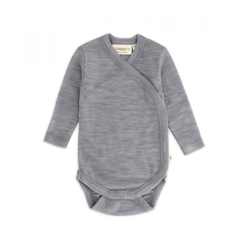 Body Med Lang ærme Og Slå Om Lukning Til Baby   100  økologisk Merino Uld Grey Melange 56