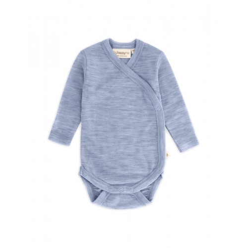 Body Med Lang ærme Og Slå Om Lukning Til Baby   100  økologisk Merino Uld 56 Light Blue Melange
