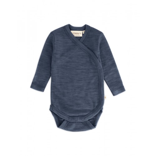 Body Med Lang ærme Og Slå Om Lukning Til Baby   100  økologisk Merino Uld Navy Melange 56