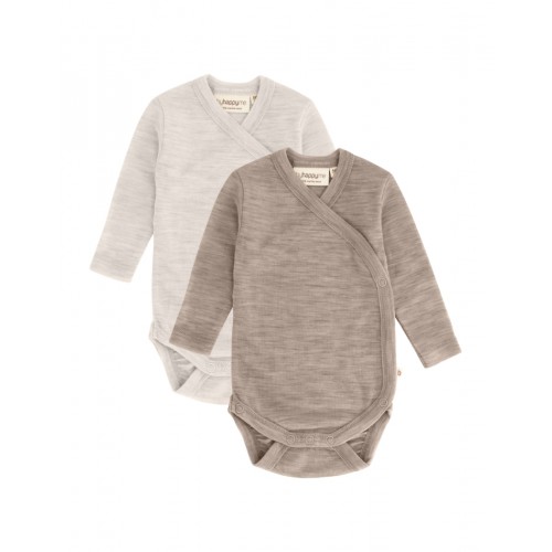 Body Med Lang ærme Og Slå Om Lukning Til Baby   100  økologisk Merino Uld   -pak Beige Melange 56