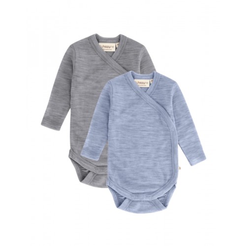 Body Med Lang ærme Og Slå Om Lukning Til Baby   100  økologisk Merino Uld   -pak 56 Cloud Blue