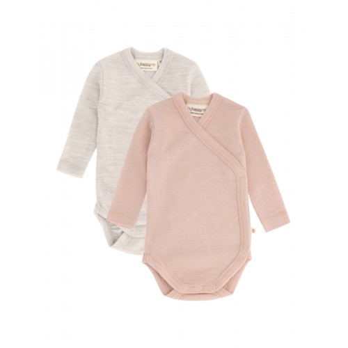 Body Med Lang ærme Og Slå Om Lukning Til Baby   100  økologisk Merino Uld   -pak Rose Melange 56