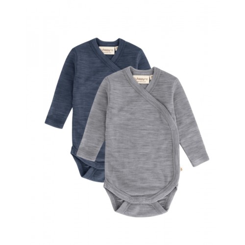 Body Med Lang ærme Og Slå Om Lukning Til Baby   100  økologisk Merino Uld   -pak 56 Steel Blue