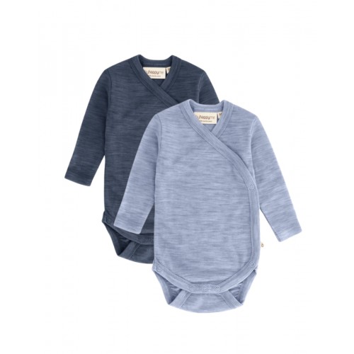Body Med Lang ærme Og Slå Om Lukning Til Baby   100  økologisk Merino Uld   -pak 56 Stormy Sky