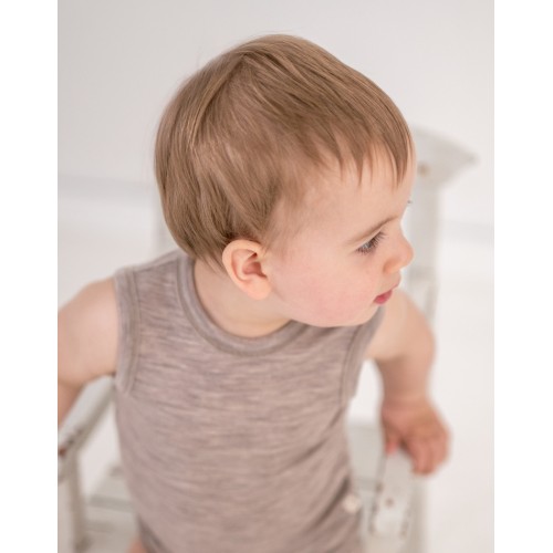 Body Uden ærmer Og Knaplukning Over Den Ene Skulder Til Baby   100  økologisk Merino Uld Beige Melange 56