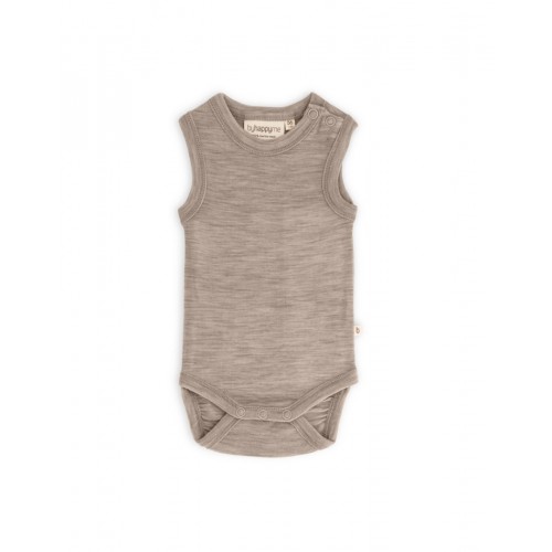 Body Uden ærmer Og Knaplukning Over Den Ene Skulder Til Baby   100  økologisk Merino Uld Beige Melange 56