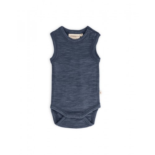 Body Uden ærmer Og Knaplukning Over Den Ene Skulder Til Baby   100  økologisk Merino Uld Navy Melange 56