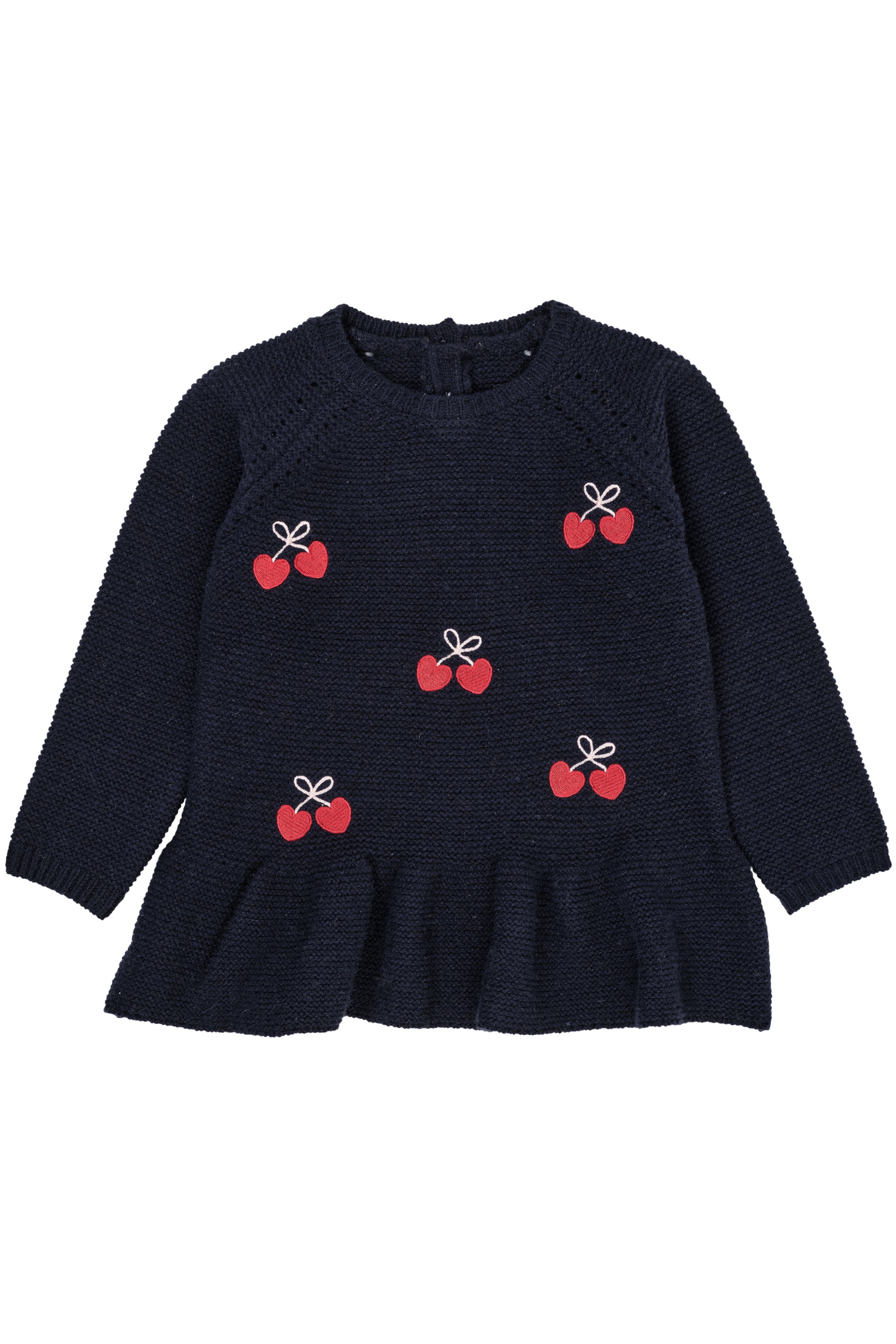 Copenhagen Colors Strik Bluse Med Flæse Og Sløjfer Navy 86 Cm