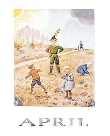 Elsa Beskow Billede April A4