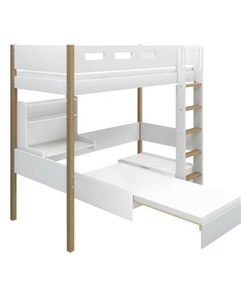 Flexa Nor Casa Højseng Med Cut Out Sengehest  Stige  Skriveborg Og Gæsteseng 90x200 Cm Hvid Eg