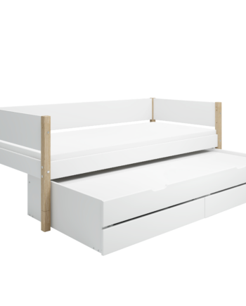 Flexa Nor Enkeltseng 90x200 Cm    Baggavl Incl    Skuffer Og Udtræksseng Hvid Eg