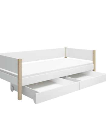 Flexa Nor Enkeltseng 90x200 Cm    Baggavl Incl    Udtræksskuffer Hvid Eg